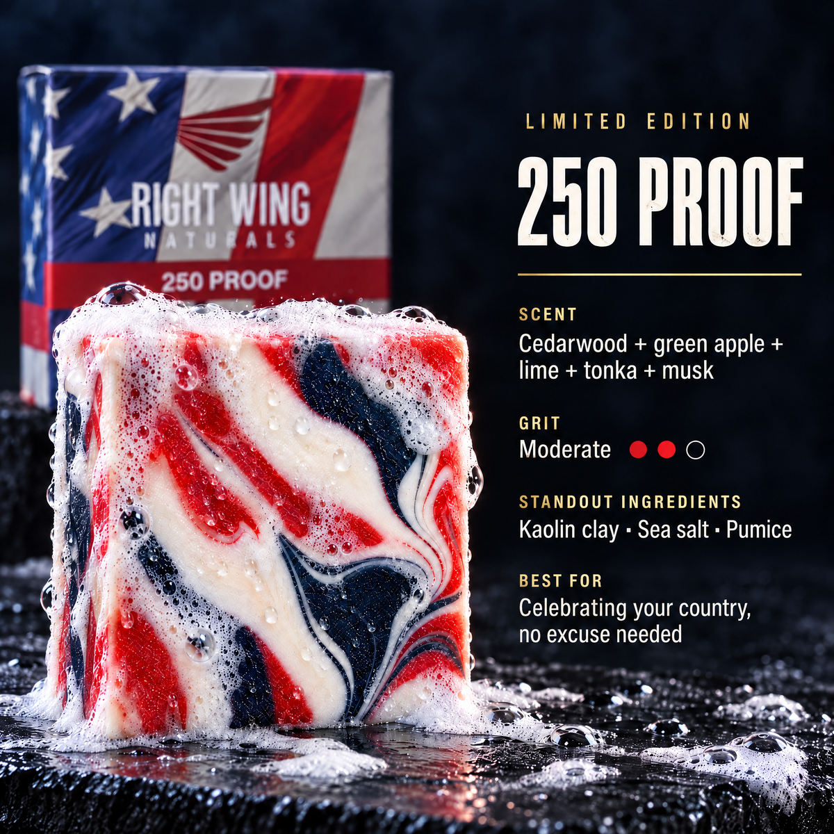 250 Proof scent card: scent notes and grit level