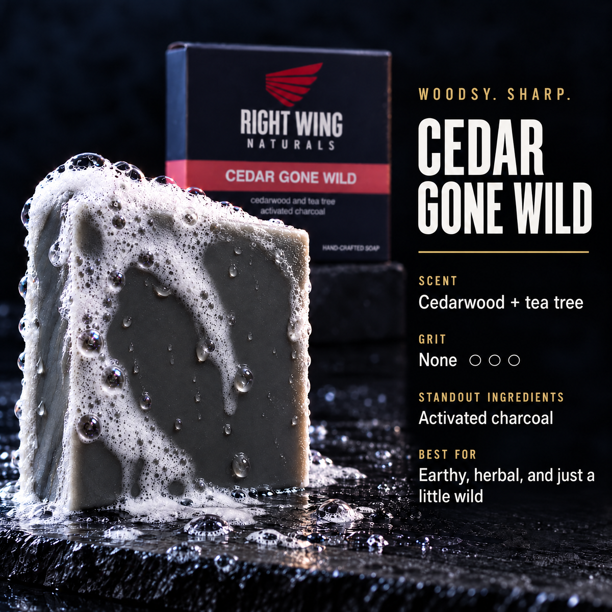 Cedar Gone Wild scent card: scent notes and grit level