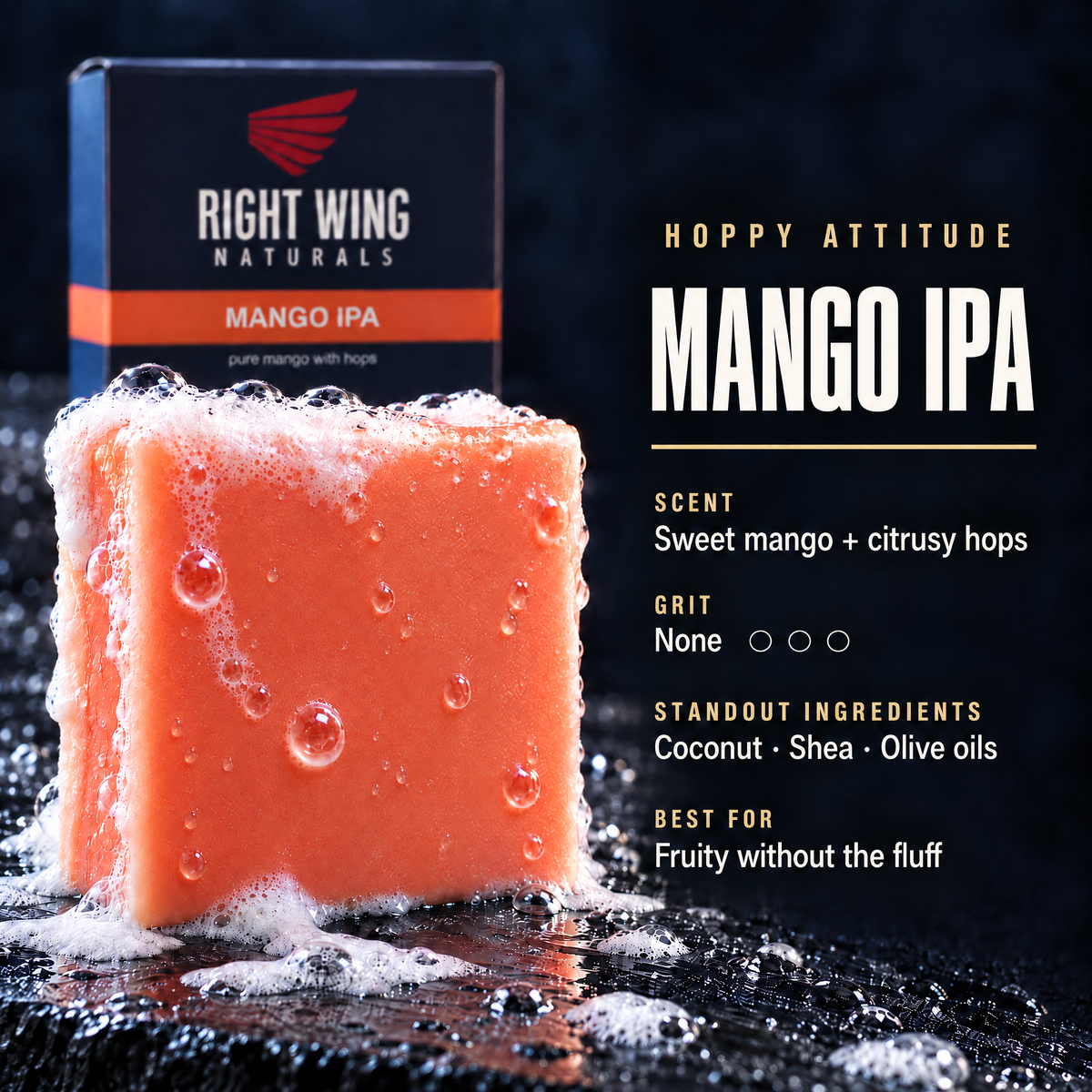 Mango IPA scent card: scent notes and grit level