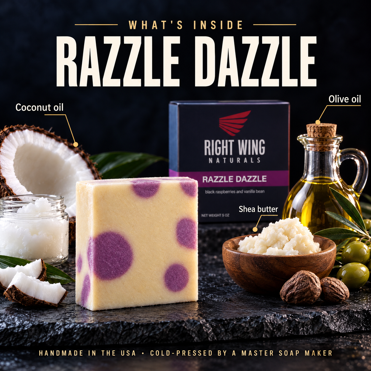 What's inside Razzle Dazzle: coconut, shea and olive oils