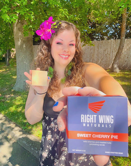 Customer holding Right Wing Naturals soap