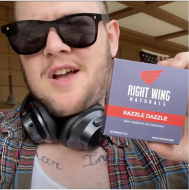 Customer holding Right Wing Naturals soap
