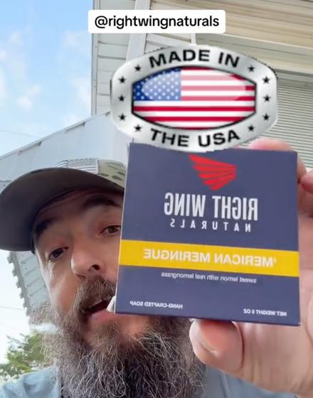 Customer holding Right Wing Naturals soap