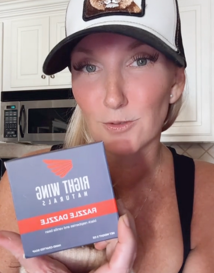 Customer holding Right Wing Naturals soap