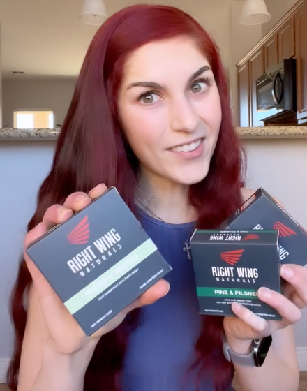 Customer holding Right Wing Naturals soap