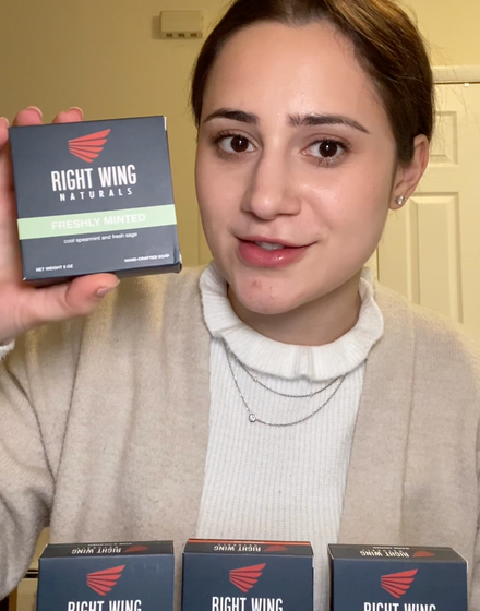 Customer holding Right Wing Naturals soap