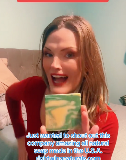 Customer holding Right Wing Naturals soap