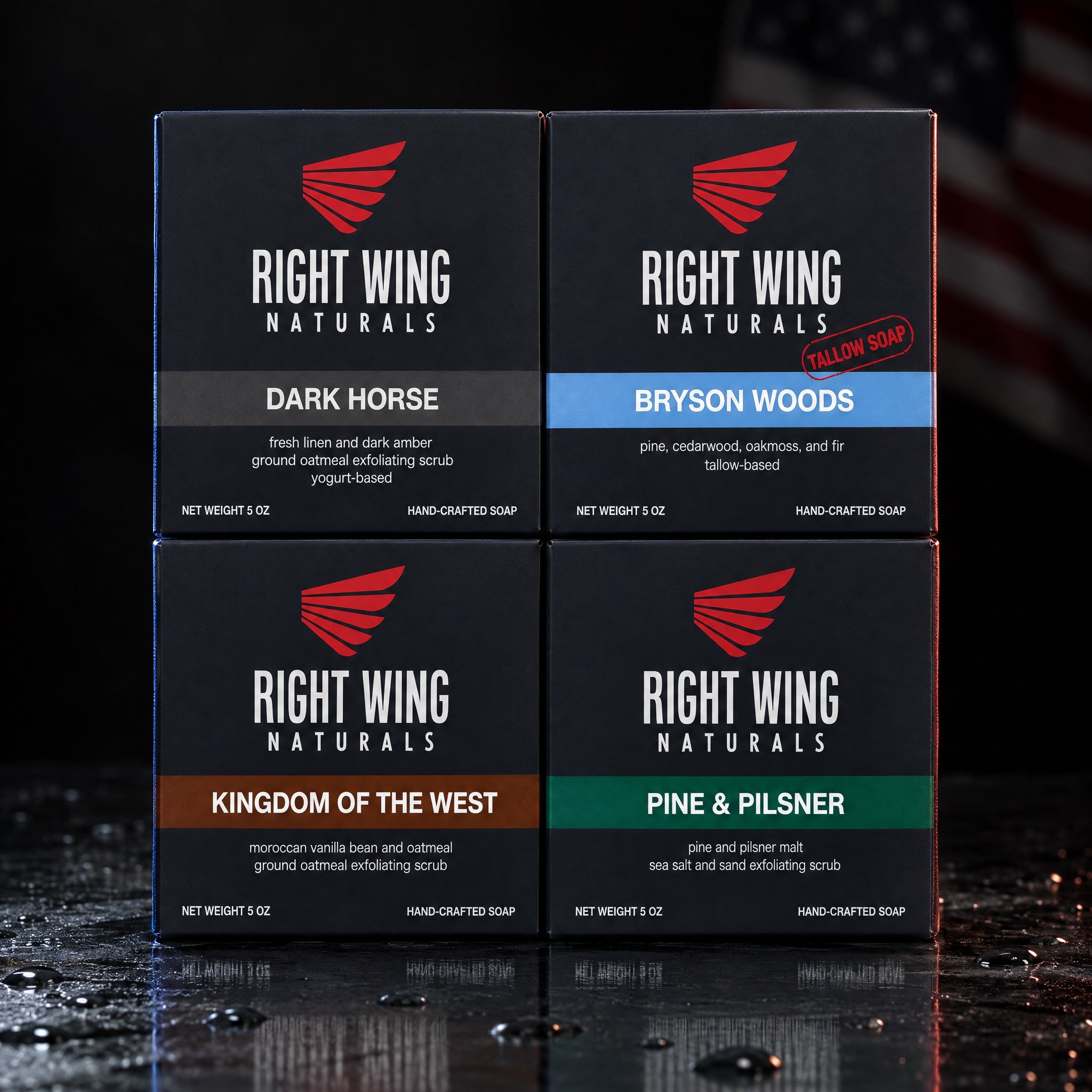 The Frontiersman bundle of boxed Right Wing Naturals soap bars