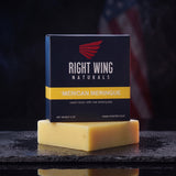 Merican Meringue cold-pressed bar soap in its Right Wing Naturals box