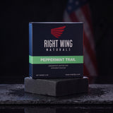 Peppermint Trail cold-pressed bar soap in its Right Wing Naturals box