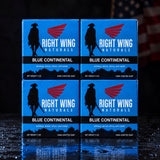 Four boxes of Blue Continental soap in a two by two grid on wet slate
