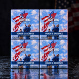 Four boxes of Honor and Sacrifice tallow soap in a two by two grid on wet slate