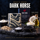 What's inside Dark Horse: Greek yogurt, oatmeal, sea salt, charcoal, coconut, shea and olive oils