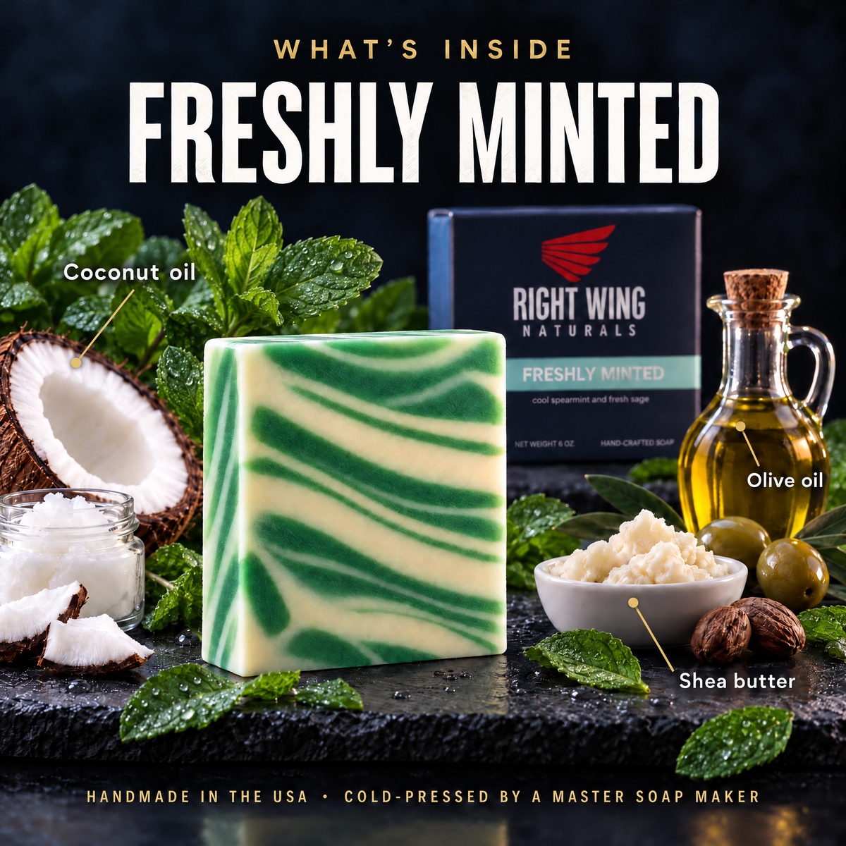 What's inside Freshly Minted: coconut, shea and olive oils