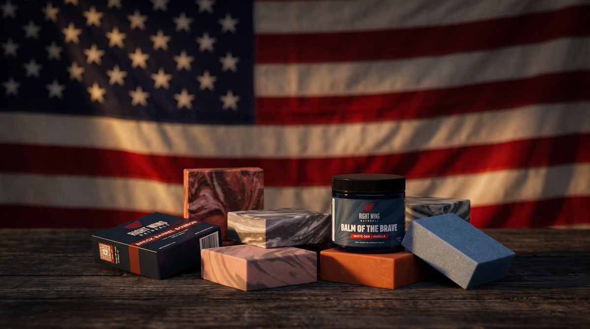 Handcrafted soap bars on a rustic wooden table