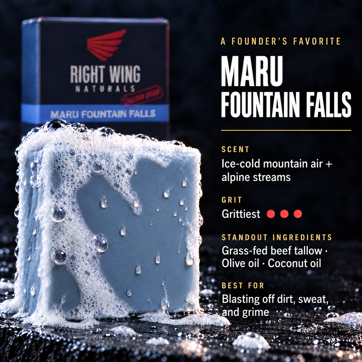Maru Fountain Falls scent card: scent notes and grit level