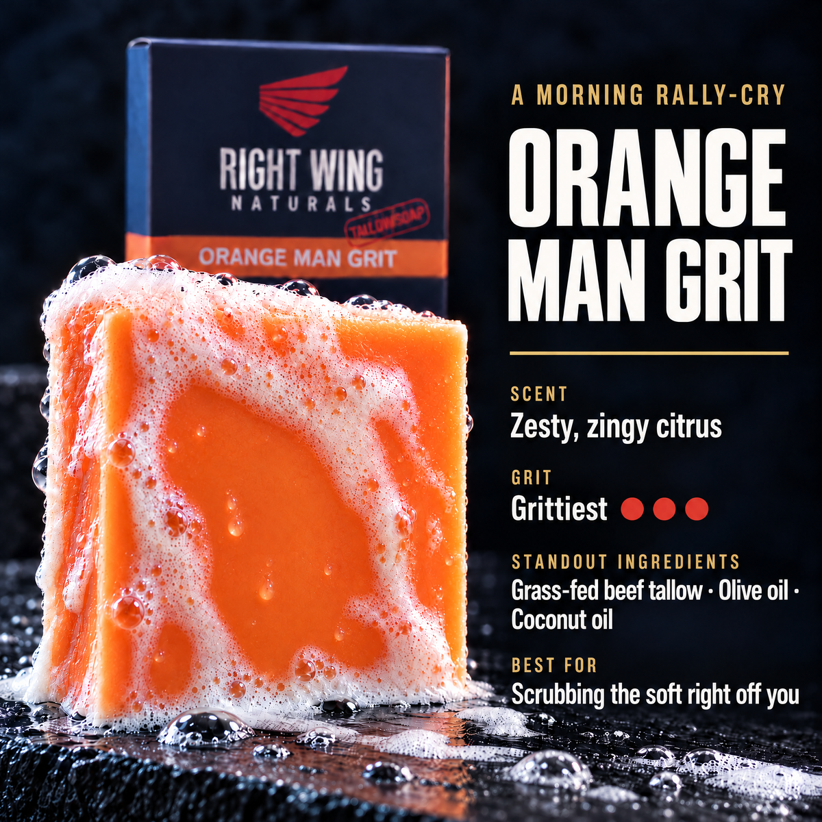 Orange Man Grit scent card: scent notes and grit level