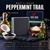 What's inside Peppermint Trail: olive, coconut, shea and castor oils, activated charcoal