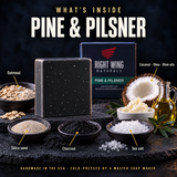 What's inside Pine & Pilsner: oatmeal, silica sand, charcoal, sea salt, coconut, shea and olive oils