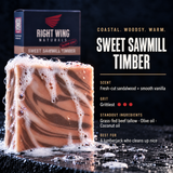 Sweet Sawmill Timber scent card: scent notes and grit level
