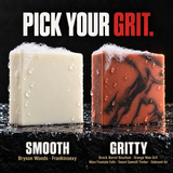 Pick your grit: smooth tallow bars Bryson Woods and Frankinsexy, gritty tallow bars Breck Barrel Bourbon, Orange Man Grit, Maru Fountain Falls, Sweet Sawmill Timber and Oakmont Air