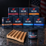 The Ultimate Tallow Bundle: seven boxed Right Wing Naturals tallow soap bars with a cherry-wood soap tree and a jar of Balm of the Brave